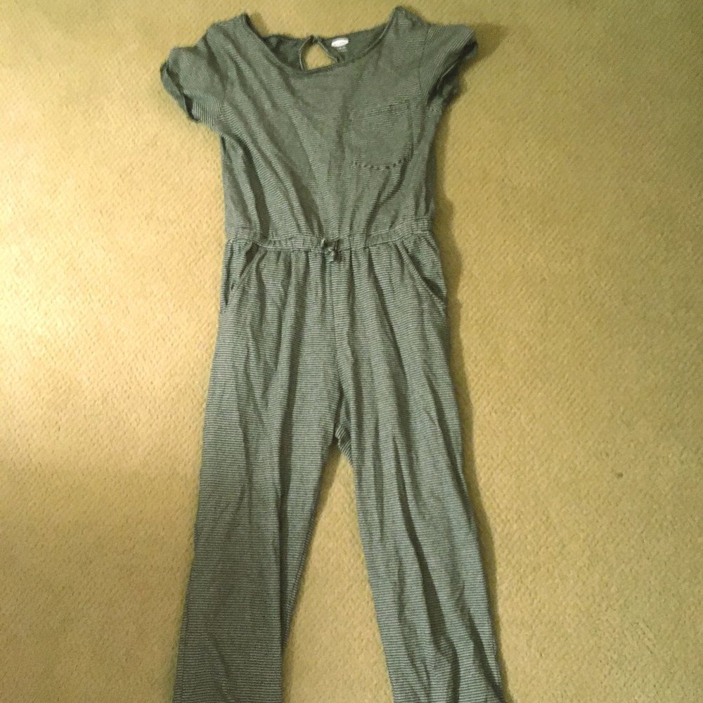 Girls Black & White Striped Jumpsuit